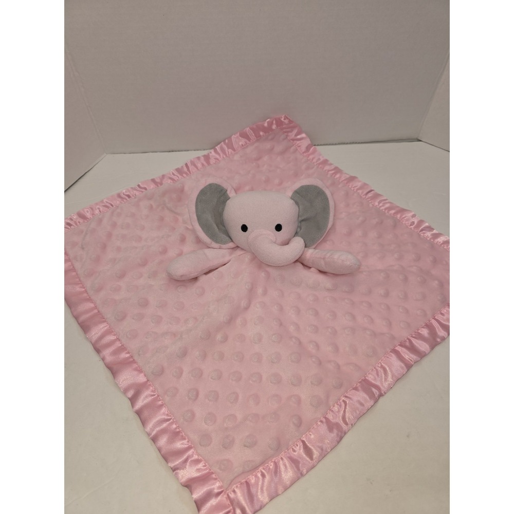 Pro Goleem Pink Elephant Baby Security Blanket Lovey Satin Edge Dot Textured